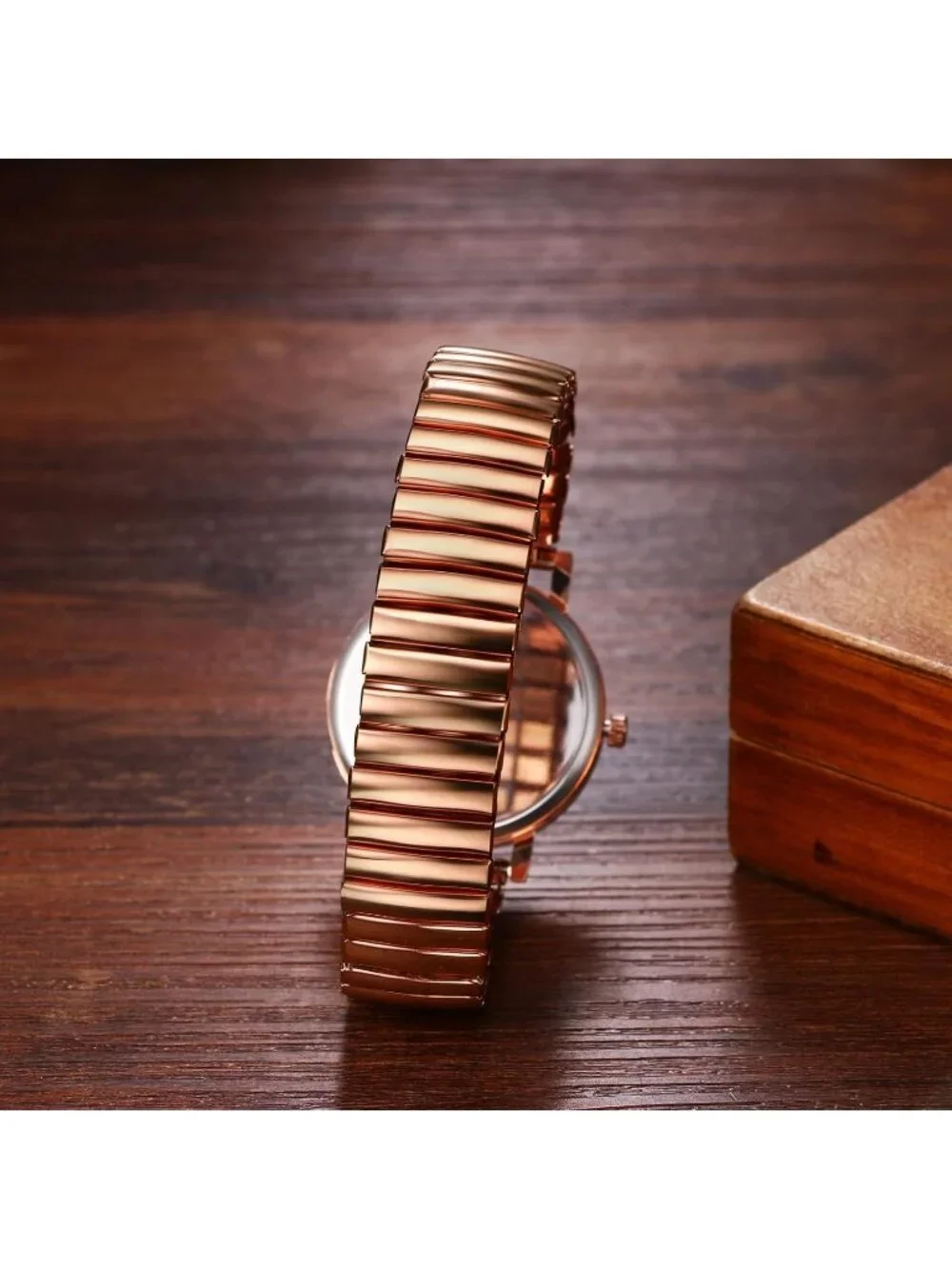 Women's Rose Gold Analog Quartz Big Dial Elastic Stretch Band Casual Wrist Watch